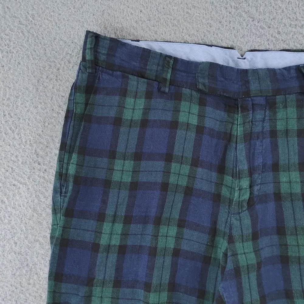 Polo Ralph Lauren Shorts Mens 30 Blue Green Plaid Linen Slim Fit Chino Casual